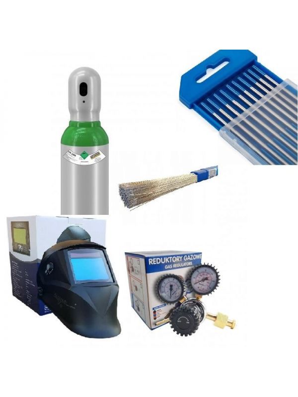 Pack ahorro soldadura TIG completo – Máscara automática, Argón, Tungstenos y Varillas