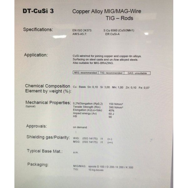 VARILLA DE APORTACION BRONCE CuSi3- 1,6 MM ( 1 KG)