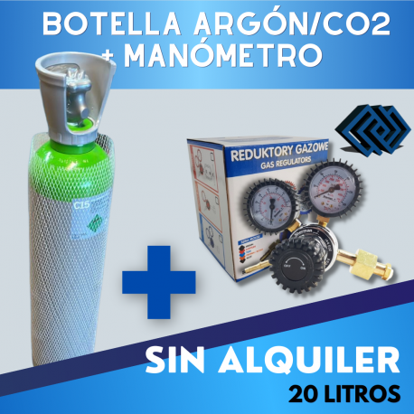 BOTELLA DE ARGON/CO2 20 LITROS + MANOMETRO SHERMAN