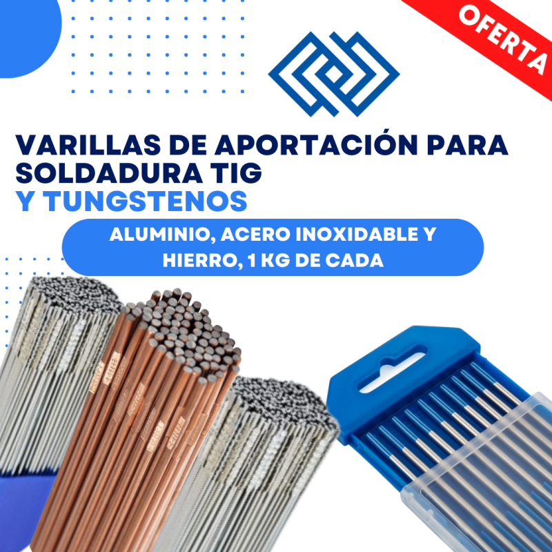 Pack varillas TIG + tungstenos Aluminio, Inoxidable y Acero (kit completo)