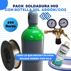 PACK AHORRO SOLDADURA MIG (Botella 20L,manguera,bobina,manómetro y spray)