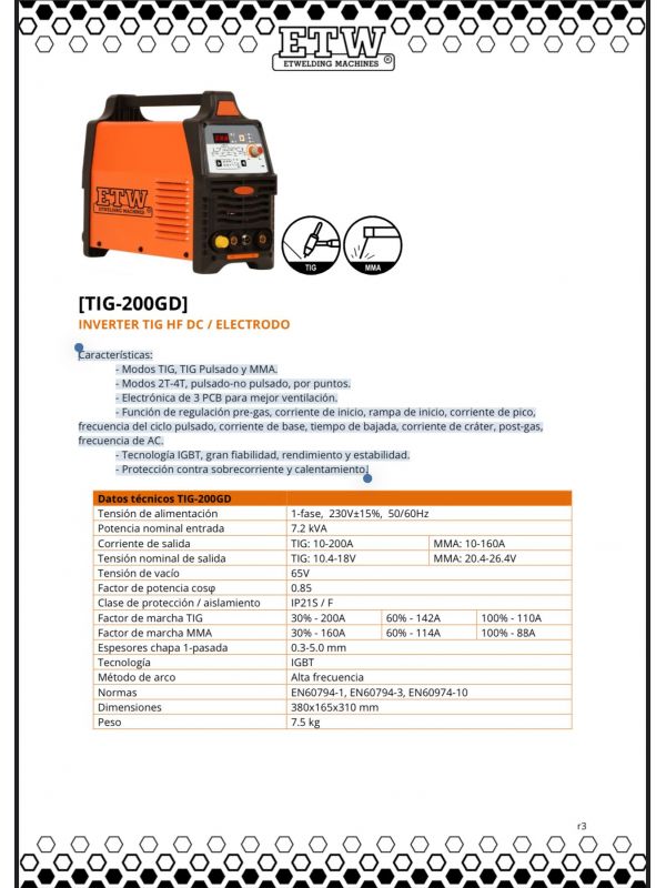 Soldador Tig 200 GD ETW PULSE