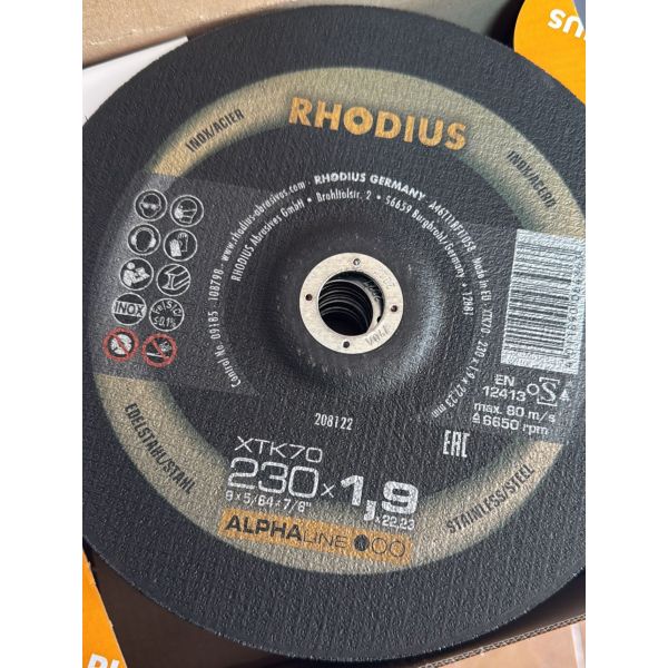 DISCO CORTE INOX XTK-70 230 x 1.9 x 22 RHODIUS