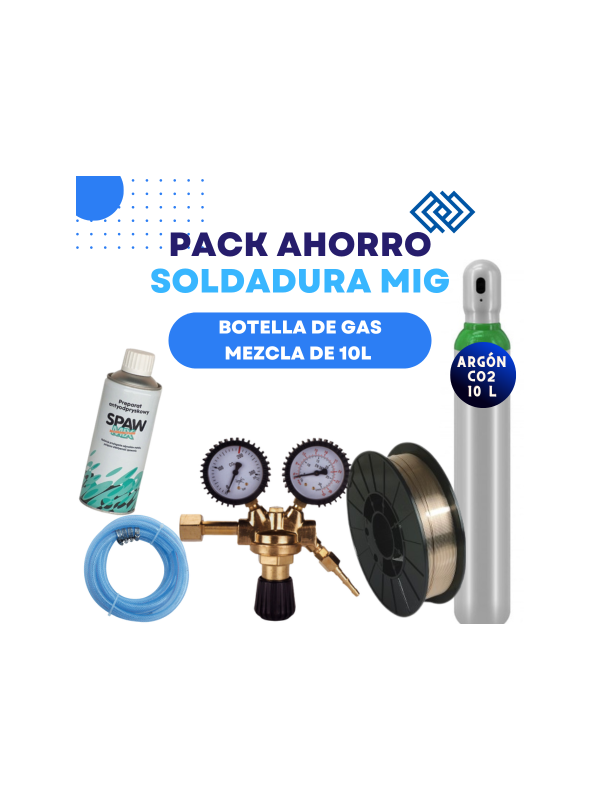 PACK AHORRO SOLDADURA MIG 202M-POWER (botella 10 L,manguera,bobina,manómetro y spray)