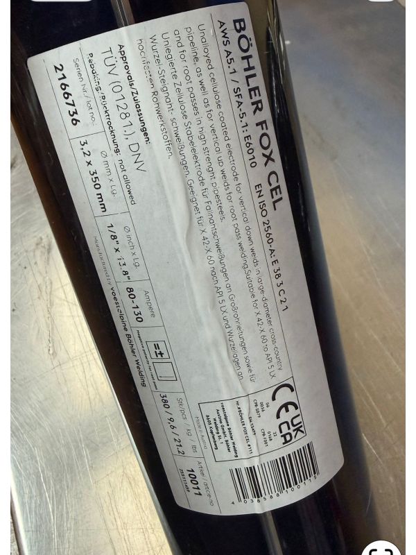 ELECTRODO CELULOSICO 6010- 3,2 MM PAQUETE 9,6 KG BOHLER