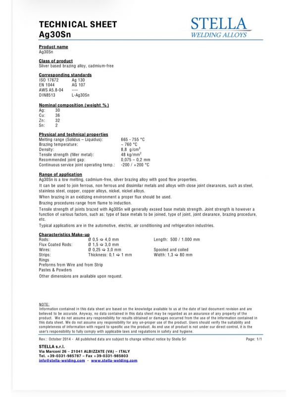 Varilla 30% AG plata