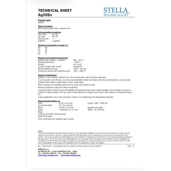 Varilla 30% AG plata