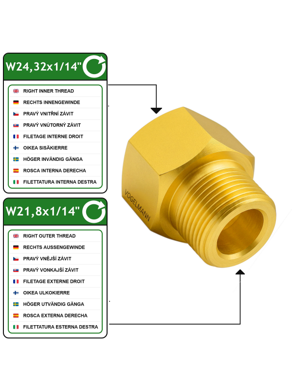 Adaptador Reducción de W24.32x1/14" - W21.8x1/14"