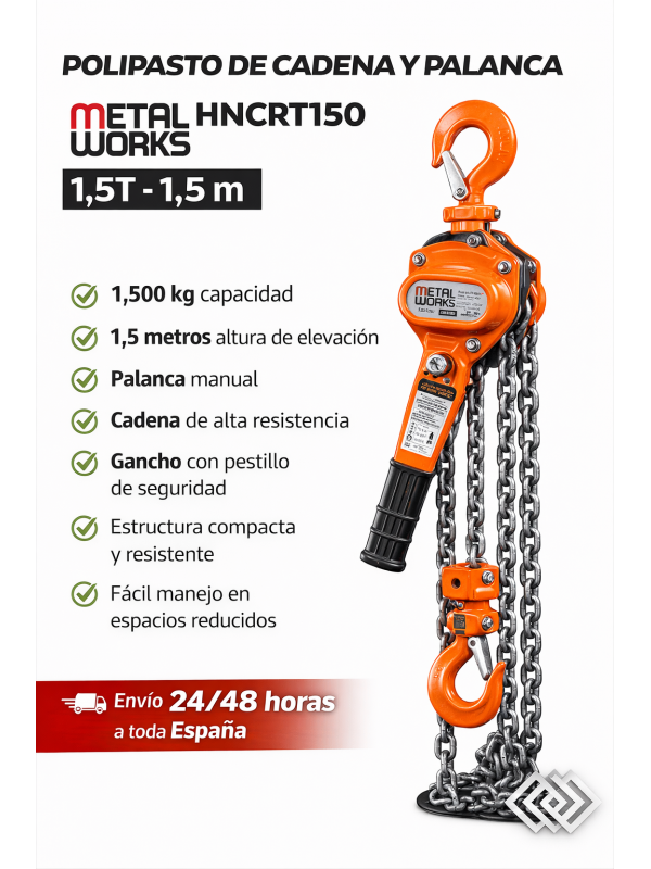 POLIPASTO DE CADENA Y PALANCA METAL WORKS HNCRT150 – 1,5T