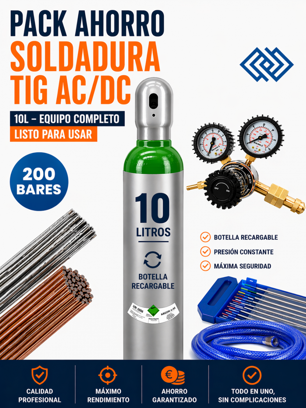 PACK AHORRO SOLDADURA TIG AC DC 10L – LISTO PARA USAR
