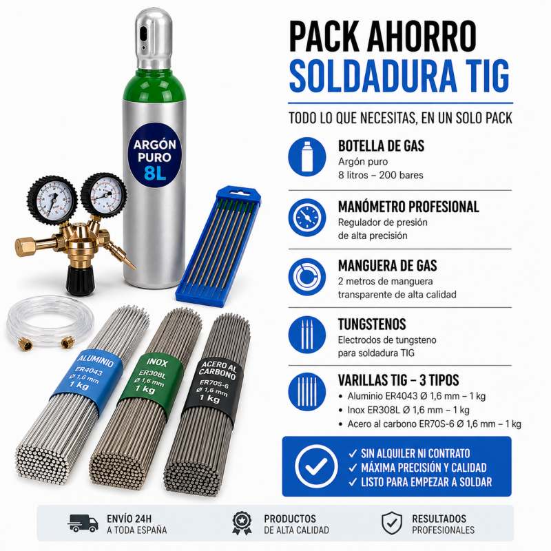 Pack ahorro soldadura TIG AC/DC 8L con botella argón