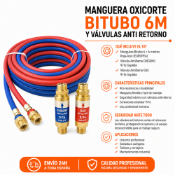 MANGUERA OXICORTE BITUBO 6M + VÁLVULAS ANTIRRETORNO