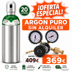 Botella Argón puro 100% llena 20L + Regulador | Sin alquiler