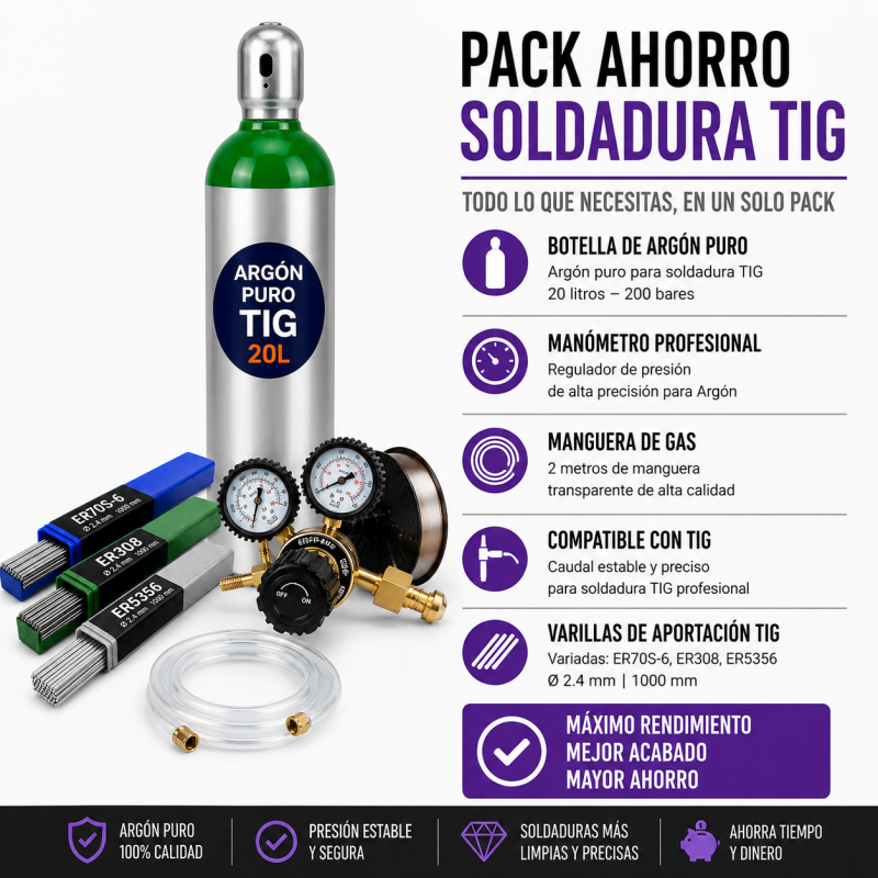 PACK AHORRO SOLDADURA TIG CON ARGÓN PURO 20L SIN ALQUILER