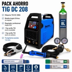 Pack Ahorro Sherman DIGITIG 208 DC MULTI + Botella Argón 8L + Regulador + Varillas + Tungstenos