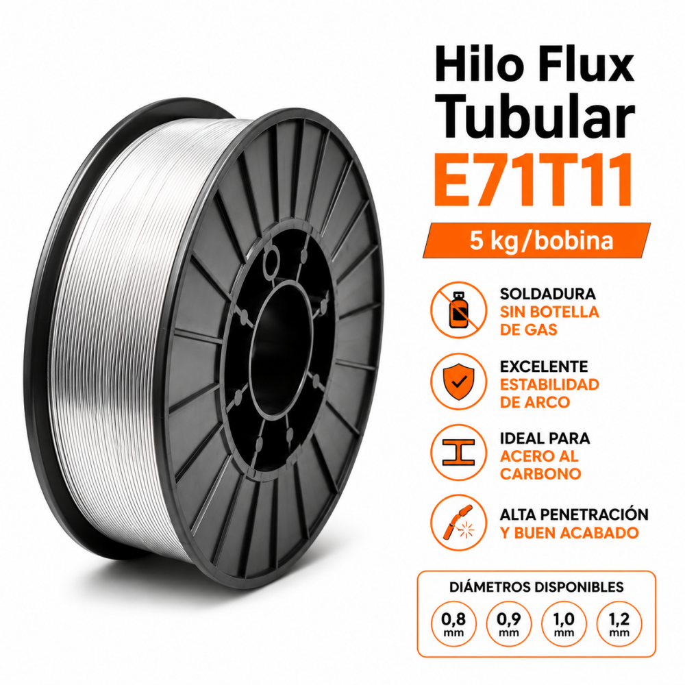 Hilo Flux Tubular E71T11 – 5 kg/bobina, soldadura sin gas