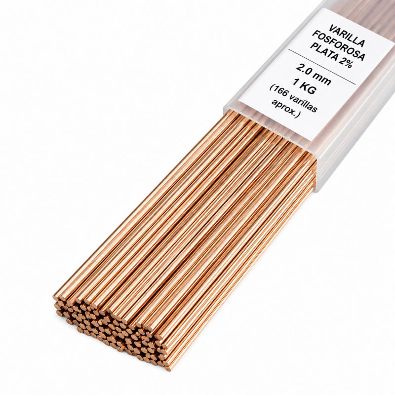 VARILLA FOSFOROSA PLATA 2% 2,0 mm 1 kg 166 VARILLAS APROXIMADAMENTE