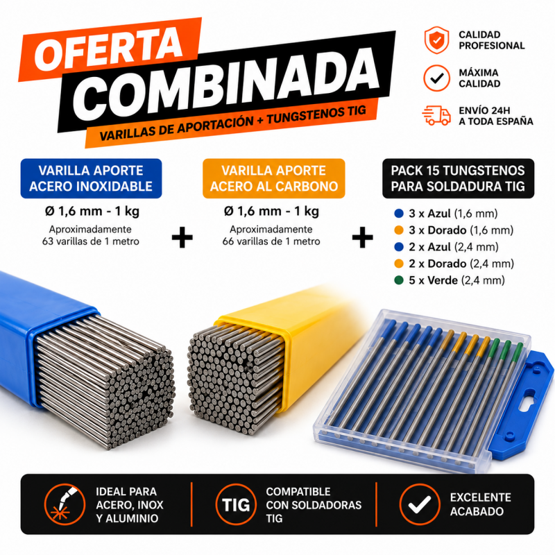 Varillas variadas TIG (ACEROS) y Tungstenos