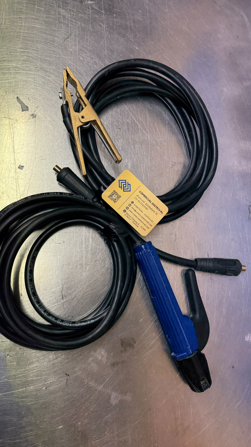 Conjunto Pinza de Masa y Porta electrodo con cable 4 M CON CONECTORES DE 25 MM