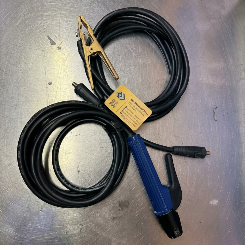 Conjunto Pinza de Masa y Porta electrodo con cable 4 M CON CONECTORES DE 25 MM