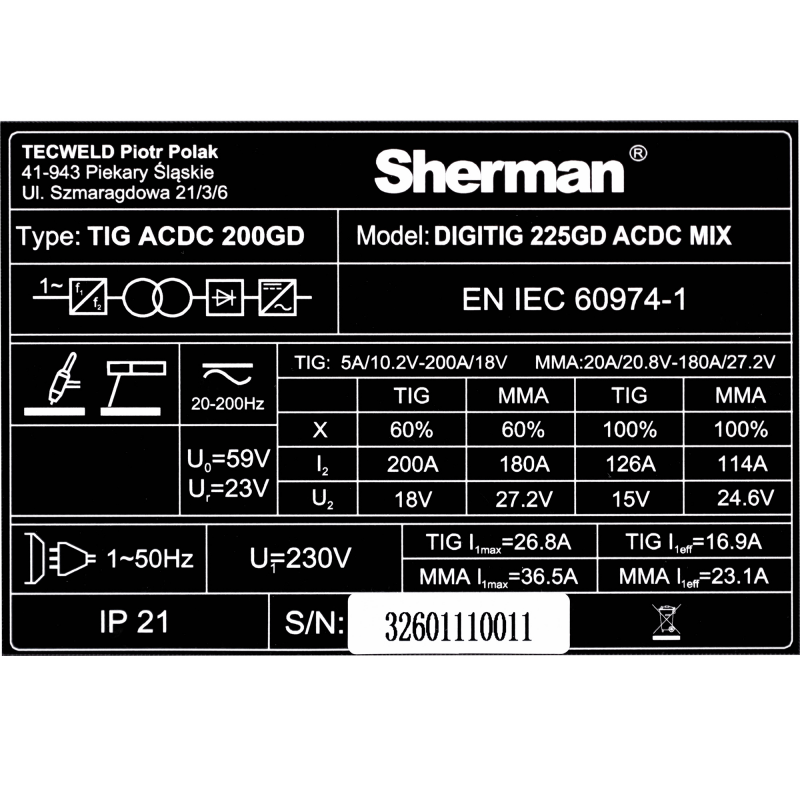 Soldadora inverter Sherman DIGITIG 225GD AC/DC MIX