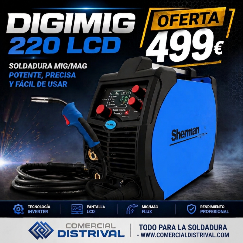 SHERMAN DIGIMIG 220 LCD – Soldadora MIG/MAG Sinérgica 200A SHERMAN DIGIMIG 220 LCD – Soldadora MIG/MAG Sinérgica 200A