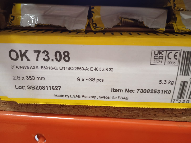 ELECTRODO CORTEN OK 73.08 ESAB 2.5 x 350 PAQUETE 38 UNIDADES