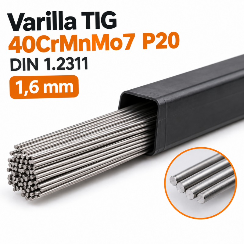 Varilla TIG 40CrMnMo7 P20 DIN 1.2311 1,6 mm 5 KG