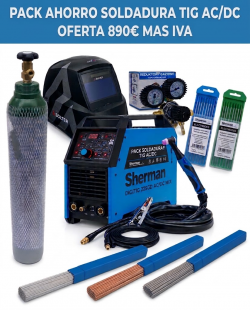 Pack Ahorro SHERMAN TIG 225GD AC/DC MIX +BOTELLA +MANOMETRO+MASCARA Y CONSUMIBLES