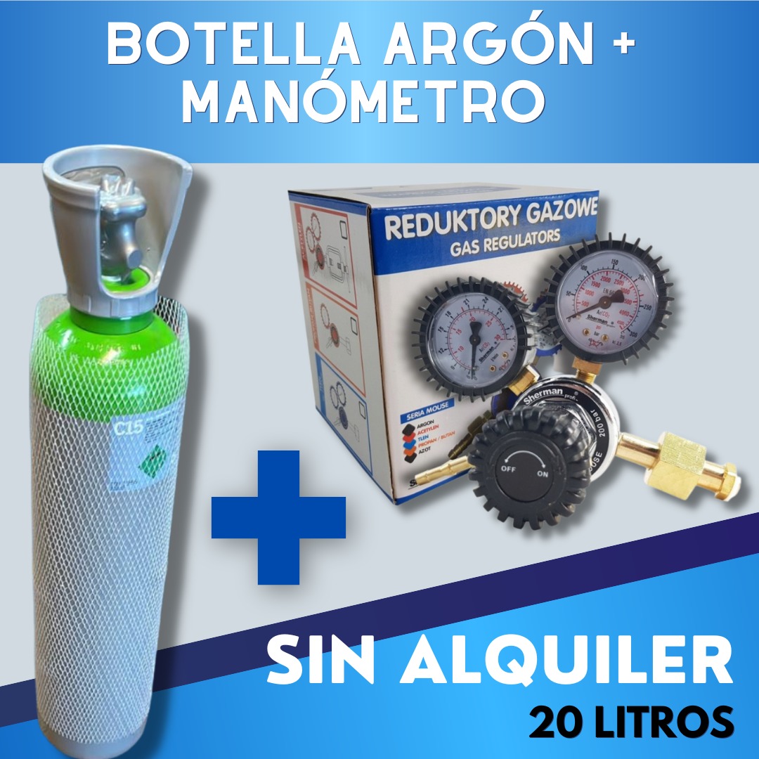 BOTELLA DE GAS 20 LITROS CON MANOMETRO